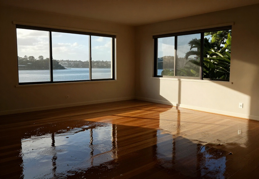 Flooded living room in Regents Park home before restoration
